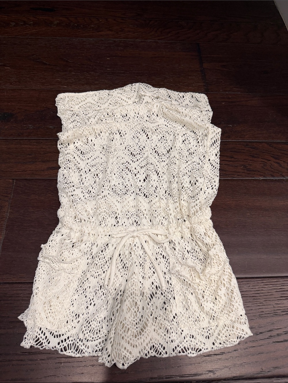 BECCA Cream Crochet Swim Coverup Romper